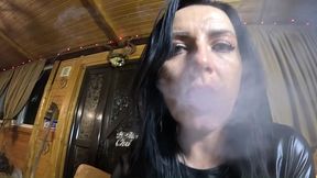 satin seduction on a wooden bench – smoking, masturbation & two cumshots on my dress