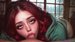 redhead slut sucking my dick dry in the wooden forest house(ai)