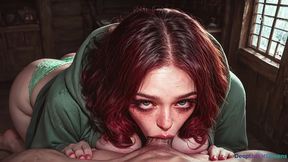 redhead slut sucking my dick dry in the wooden forest house(ai)
