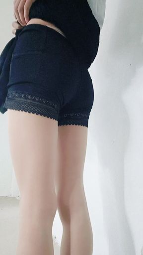Crossdressing femboy show ass in abandoned house.