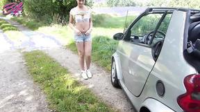”German blonde gets a cum load on a field road”