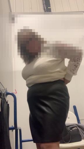 Julie in M&s Locker Room - No Knickers Under Skirt, Sits on Dildo Then Tries on Skirts in Tan Tights