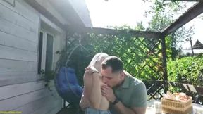 a horny grandfather discovers a couple having wild sex in his garden and wants to watch as the teen gets fucked hard in the ass