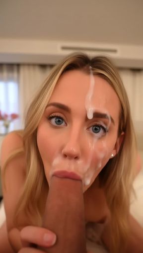 facial, sucking cock, a young, blonde Caucasian woman, video created by AI