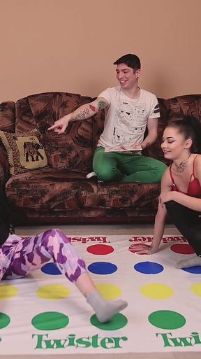 A Strip Twister with Two Gorgeous Brunettes and One Lucky Guy