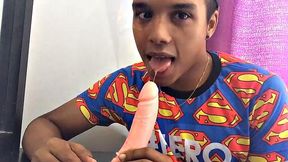 Our featured solo boy of the week is Jason, a cute little Latin twink with a fine butt and big uncut cock. This bottom boy has a dildo handy, and plans to make good use of it while jacking off for us.