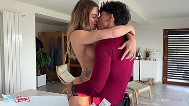 Blonde Slutty Wife Seduces Shy Antenna Guy and Gets Fucked Hard