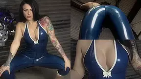 Emma Heron in Trans Blue Catsuit - LatexHeavenVideo