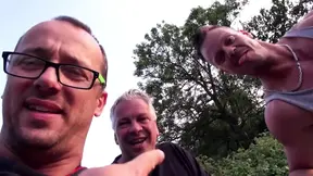 Two guys get banged by a gorgeous pretty stranger outside