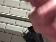STROKING SOFT IN PUBLIC RESTROOM!
