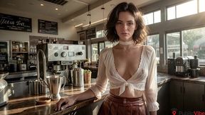 hot sex in a cafe with my young girlfriend, the audience is shocked![ai]