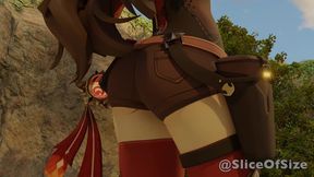 Anime giantess with big boobs sucks member and sways on him hard