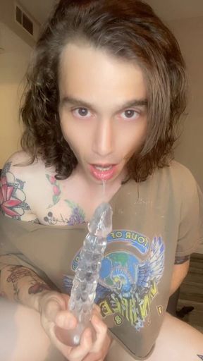 Self Facial!!! Femboy Tessa Toys Her Ass and Cums on Her Own Face!