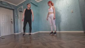 Rosa Molotov and Faith - Gym training part 1 - trampling and socks sniffing in leggings