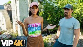 Amateur. Hot Russian brunette unleashed herself and fucked in public ruins in front of her BF