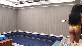 Teasing solo transvestite wanking fat pecker