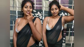 Hot Indian step mom black saree modelling sex