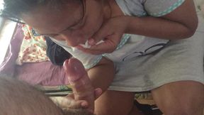 Indonesian Maid Sucks Her Boss's White Cock