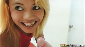 Blonde Asian girl met at the mall gets screwed and splooged on