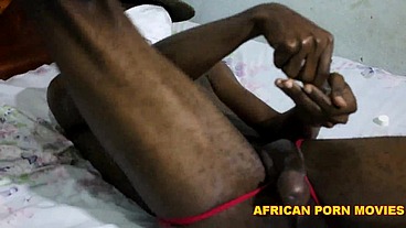 Fat Cameroonian gay slut masturbates and shows off after consuming good.