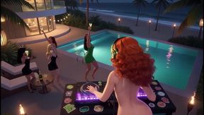 AI- DJ Girls in Private Exclusive Party - Beach Sunset + Tron Futuristic  + Tokyo Neon