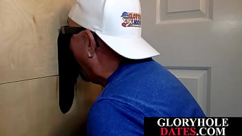 Gloryhole DILF deepthroating and wanking black dick