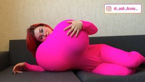 Sabina Blows Up Huge Boobs Under Her Suit – Sensual Stuffing Tease