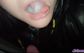 Blowjob on winter night road and swallow cum