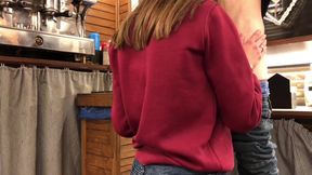 First Blowjob at Work - Sucking a Cock While Kneeling Under the Bar Counter