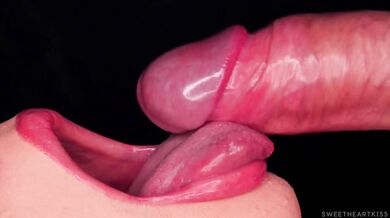 Close up lick my frenulum then rub your dick on my tongue and cum in my mouth ASMR