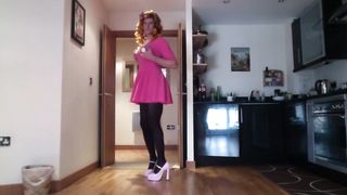 Sissy Rachel Mincing In Rosy Skater Sundress