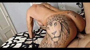 Tattooed female with big butt ready to eat dong and get her holes burst