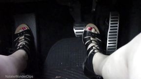 Riding my car in my new leather heeled sandals