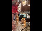 7’3” Giantess in 8-Inch Heels Decorates a Gingerbread Village