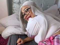 Close up with japanese getting mouth jizzed