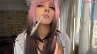 Pink Hair Step Sister smoking for you (full vid on my 0nlyfans/ManyVids)