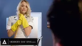 MODERN-DAY SINS - Horny Blonde Cleaning Lady Gets Rough Office Assfuck After Seducing Her Boss