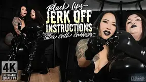 Black Lips Jerk off Instructions by Latex Goth Goddesses POV - 4K | Mistress Karino, Mistress Youko | Femdom Adventures