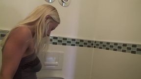 Blonde needs her bathroom cleaned