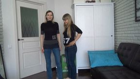 Three Girls Showing belly when stretching Pr