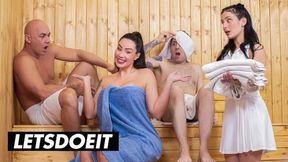 Sauna sex with cheating mistress gets steamy, sweaty, and raw.