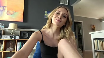Blonde GF surprises boyfriend with DP and double creampie
