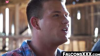 FalconsXXX.com - Handsome gay dudes engage in a raw anal threesome at the farm