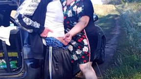 Stepmom holds my dick while I pee and then sucks it in public