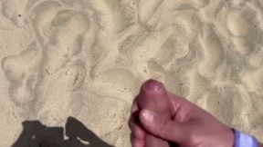 Naked Beach MILF Helps a Jerking Stranger - Cum on Her Ass