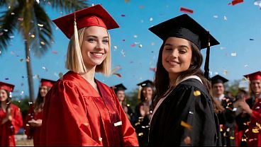 Graduation day! A sexy blonde has just graduated from college and as a gift she wants her partner'_s big penis and for him to cum inside her. (AI-generated video)