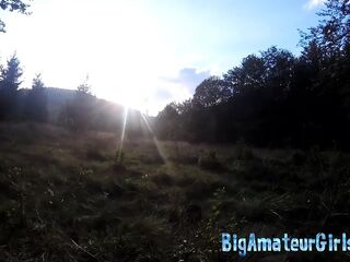 Oral job as the sun rises in the morning in the mountains.