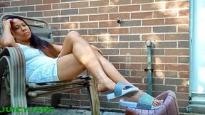 Small Asian Feet in White Glitter Flip Flops - Vol 5