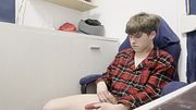 Twink with phimosis sucking a dildo and his semen