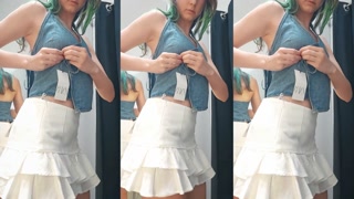 [4K] Lustful student chooses an outfit for cheating on her boyfriend in the fitting room 😈